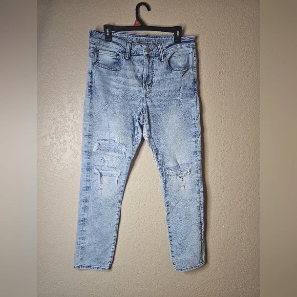 AMERICAN EAGLE Jeans Mens Distressed AirFlex 360 Skinny US 34x30 Light Wash Blue - Picture 8 of 8